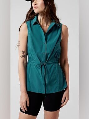 Athleta Size 3X Levitate Collared  Poplin Sleeveless Tank Vest - Borealis Green